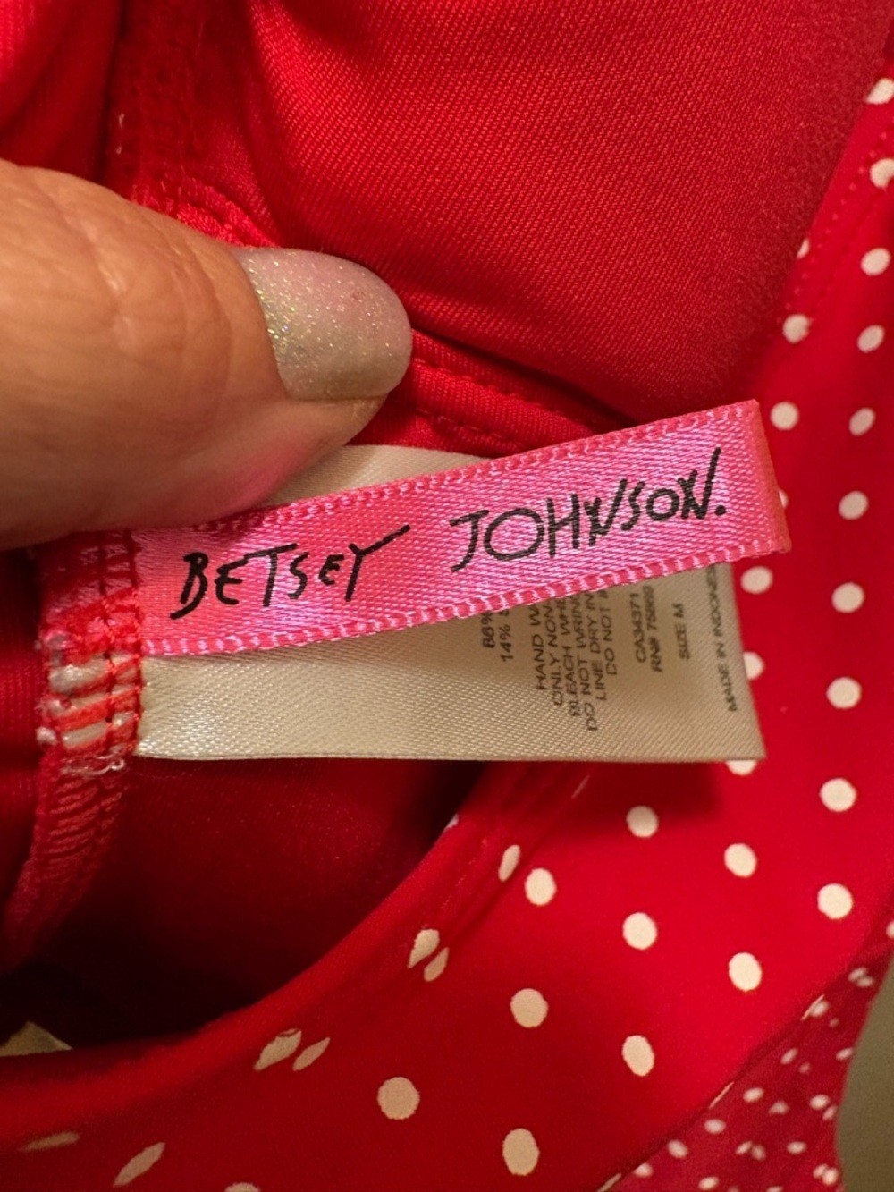 Betsey Johnson Red Polka Dot One Piece Swimsuit Size M Retro Pin Up Bow Cutout - Picture 9 of 11